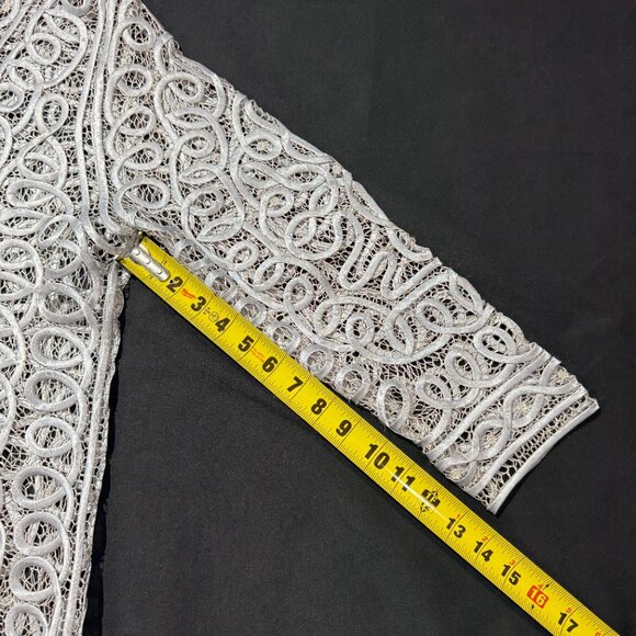 Satin Embroidered Over Mesh Jacket & Lined Sleeveless blouse. Large Silver - Picture 10 of 13